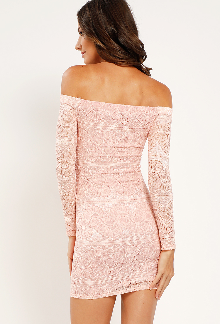Lace Overlay Off-The-Shoulder Bodycon Dress