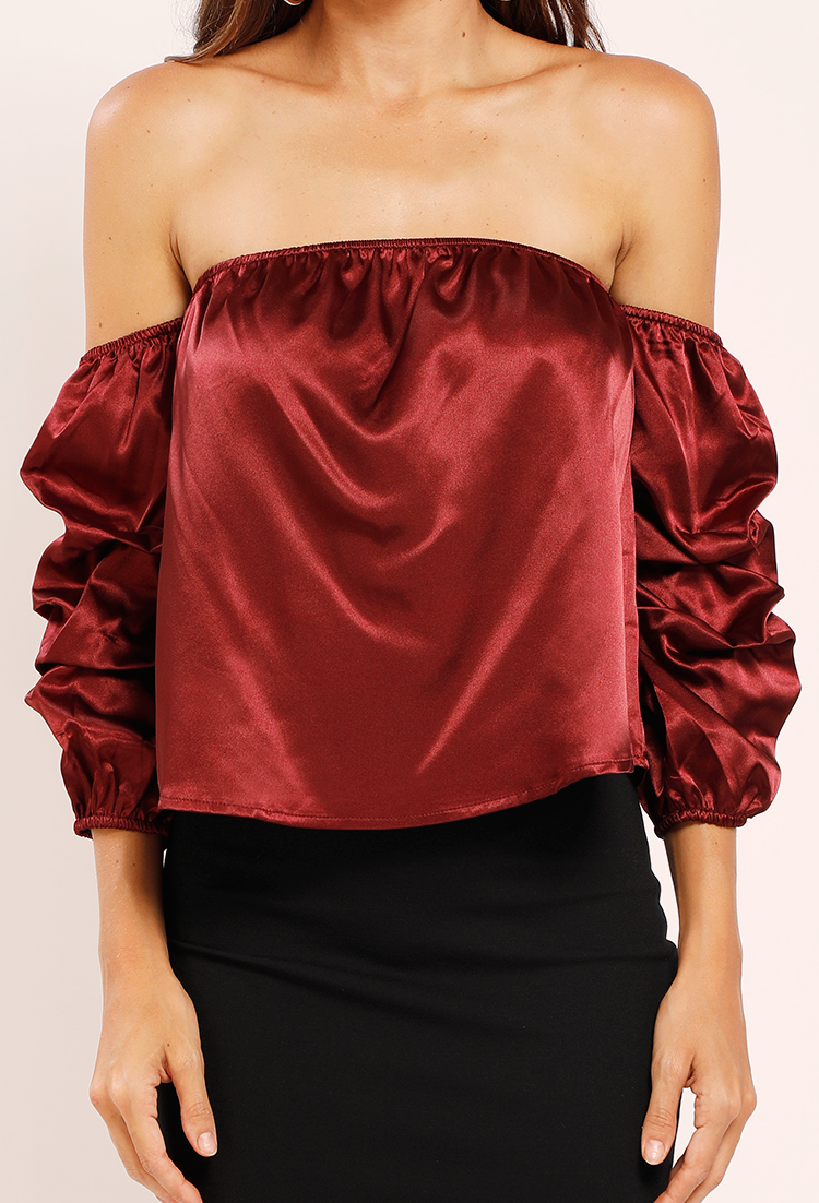 Tiered Satin Off-The-Shoulder Top