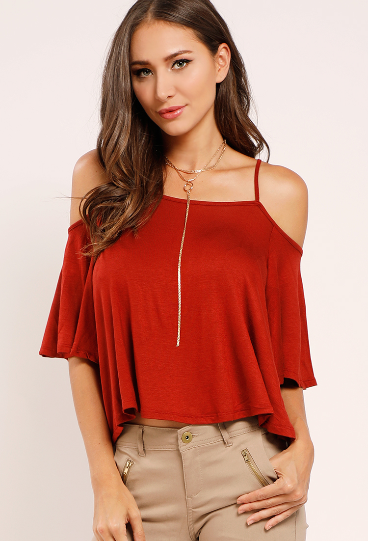 Strappy Stretch-Knit Open-Shoulder Top