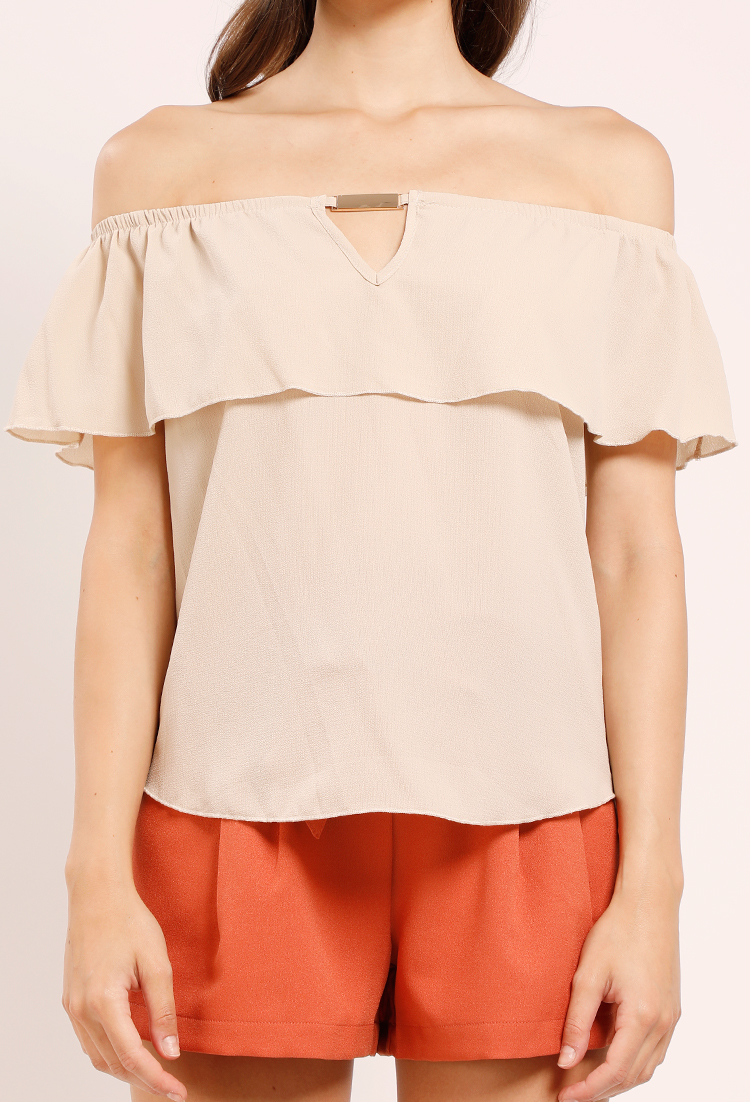 Off-The-Shoulder Flounce Accented Top 