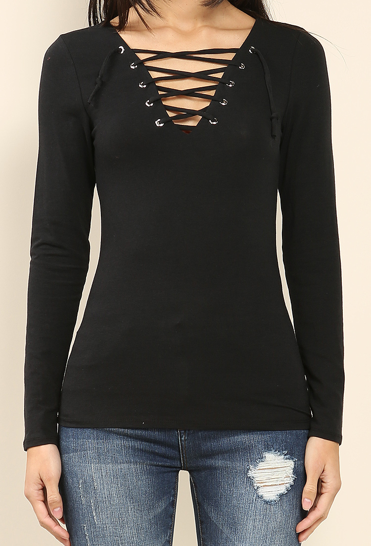 Lace-Up Longsleeve Top