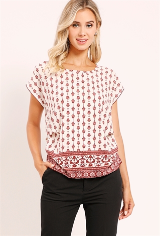Ornate Print Ruched Blouse