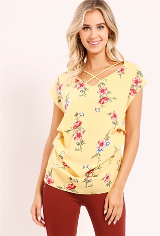 Ruched Floral Crisscross-Front Top