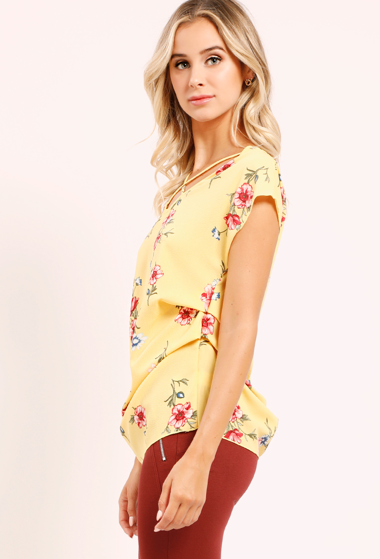 Ruched Floral Crisscross-Front Top