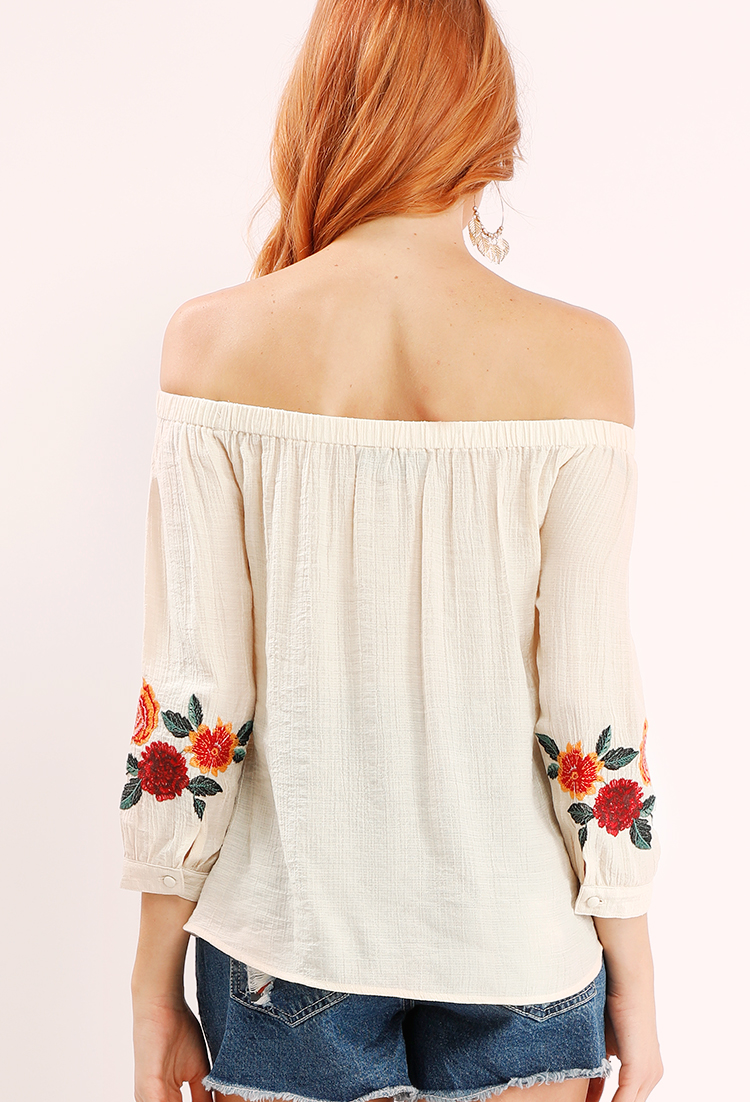 Floral Embroidered Off-The-Shoulder Top