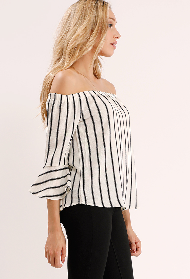 Off-The-Shoulder Striped Bell-Sleeve Top