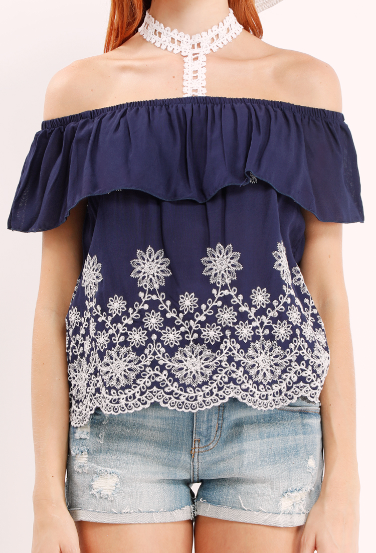 Flounce Floral Embroidered Top