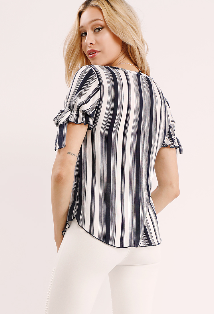 Striped Cut-Out Top W/Necklace