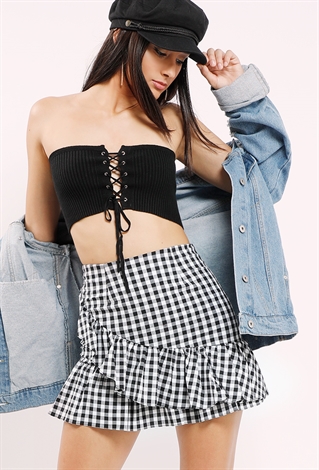 Ribbed Lace-Up Tube Top