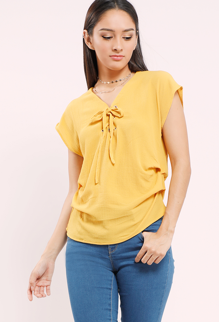 Ruched Lace-Up Top