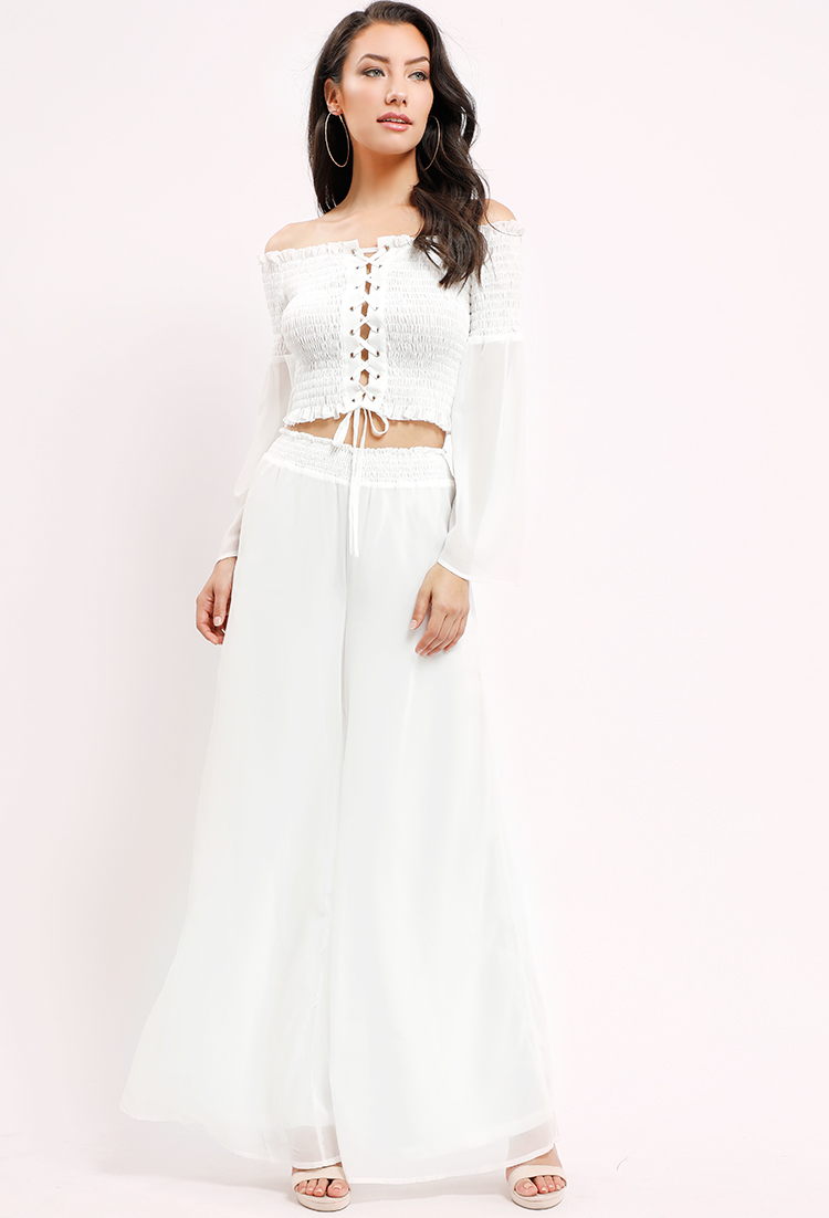 Smocked Off-The-Shoulder Top & Palazzo Pant Set