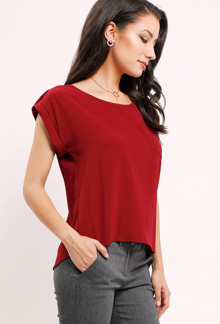 Cap-Sleeved Back Button Detail Top