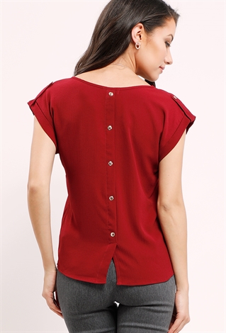Cap-Sleeved Back Button Detail Top