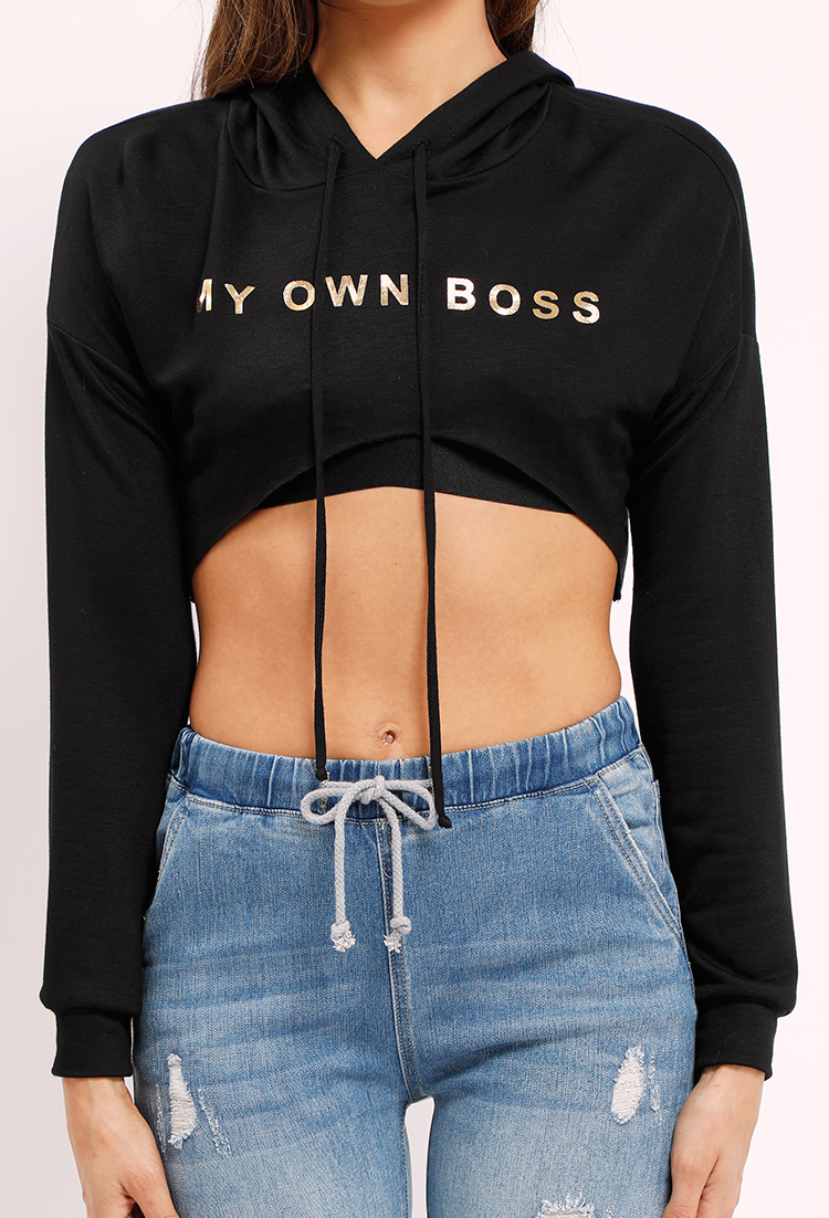My Own Boss Graphic Croped Hoodie