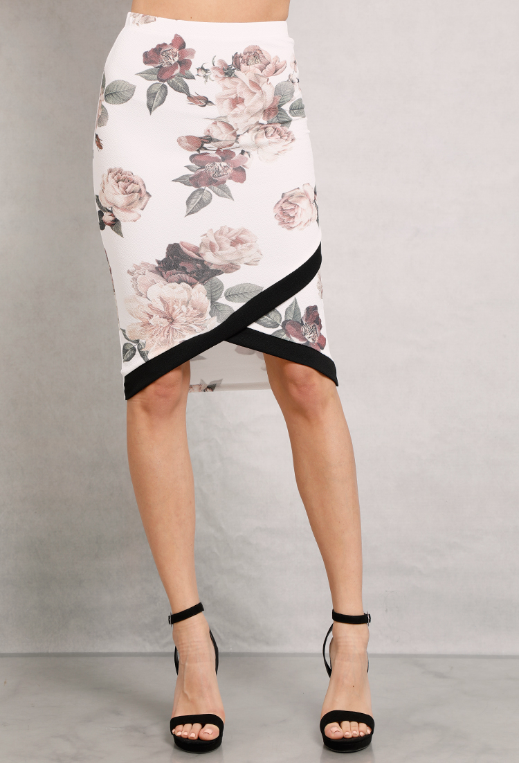 Floral Printed Surplice Skirt