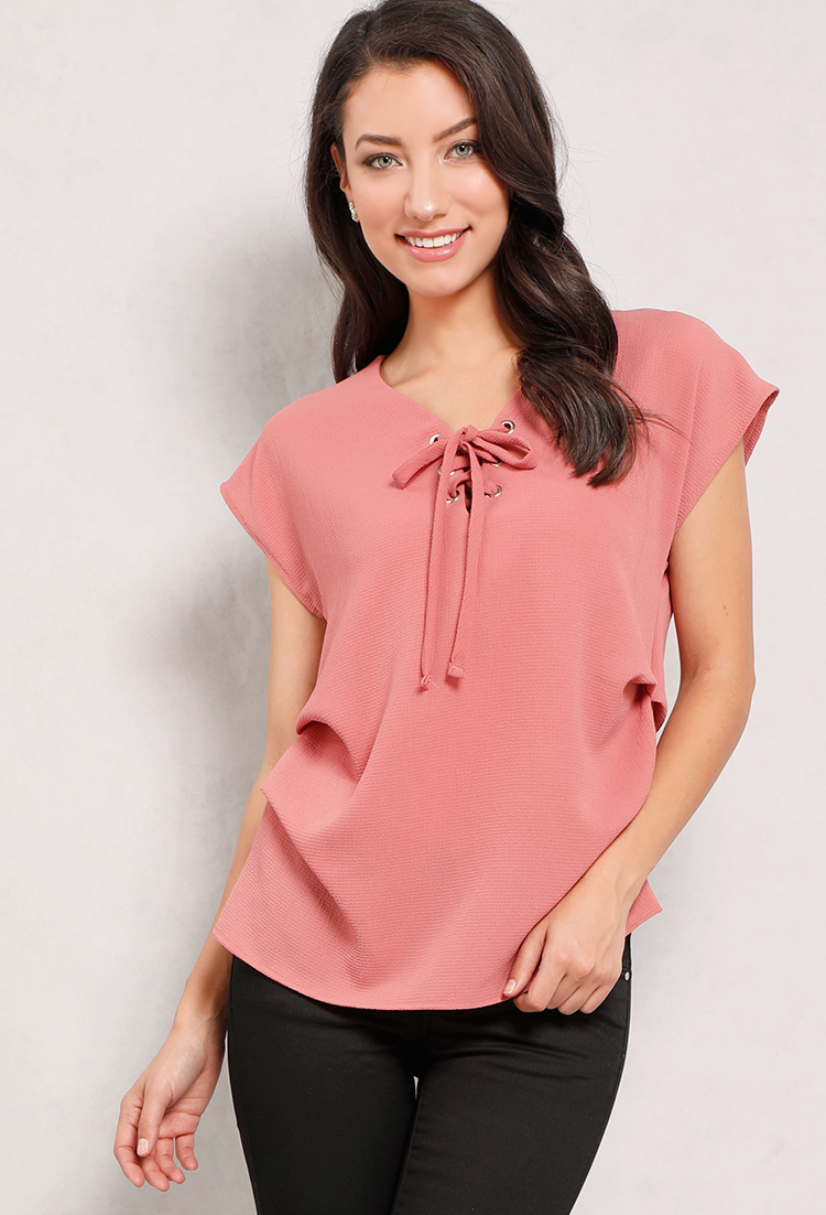 Ruched Lace-Up Top 