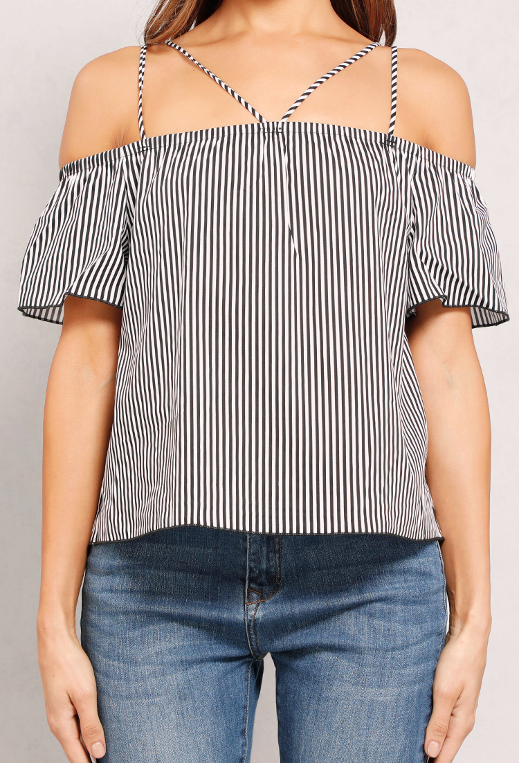 Striped Strappy Open-Shoulder Top 