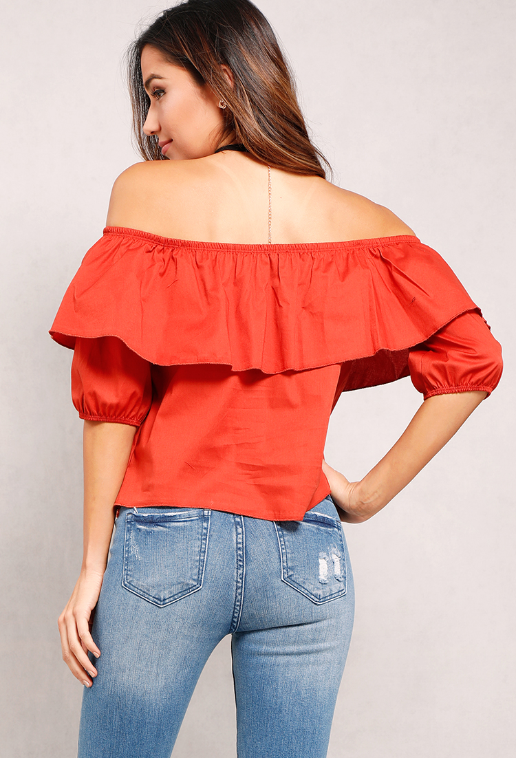 Off-The-Shoulder Flounce Top W/Necklace