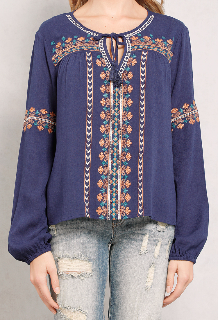 Self-Tie Embroidered Top