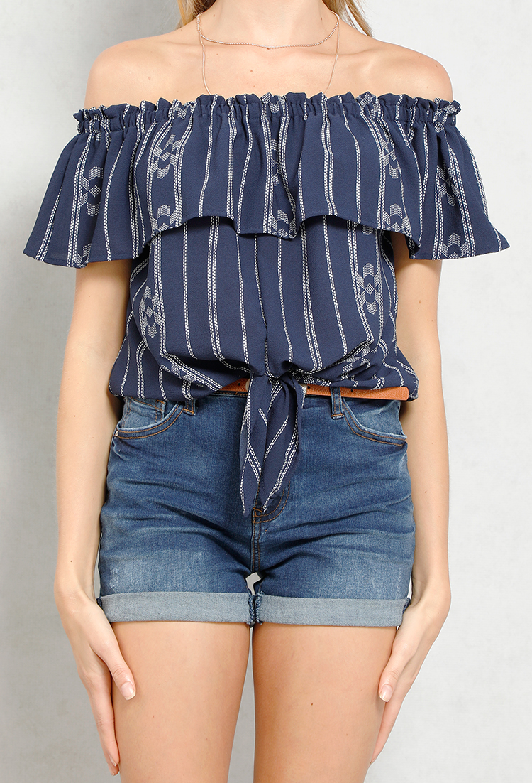 Striped Off-The-Shoulderflounce Top