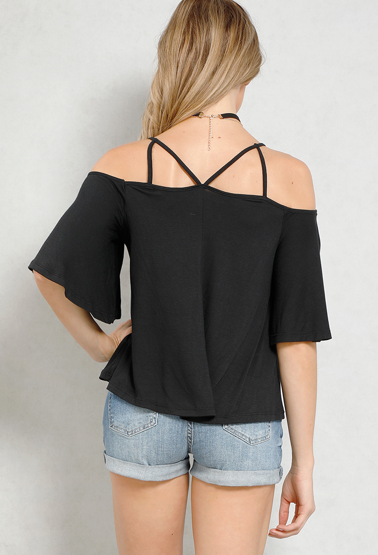 Strappy Stretch-Knit Open-Shoulder Top