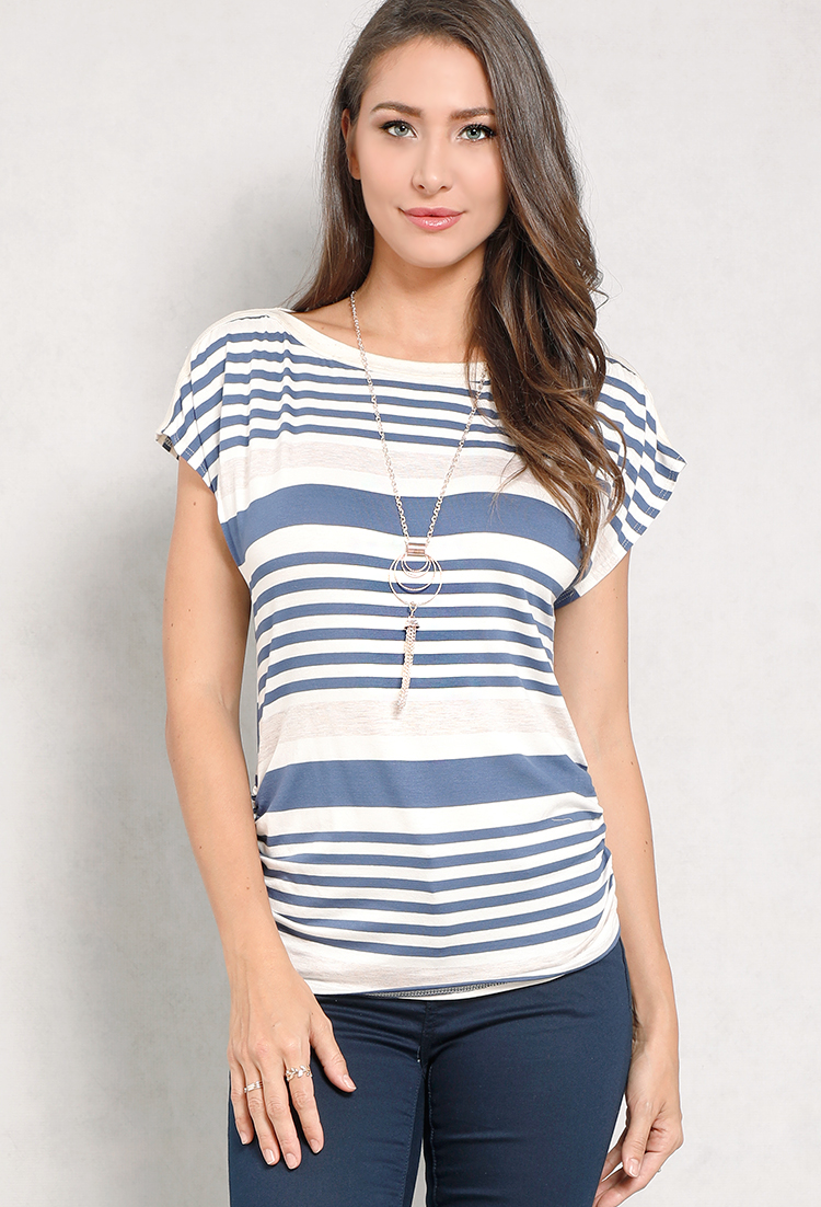 Ruched Stripe Top W/ Necklace
