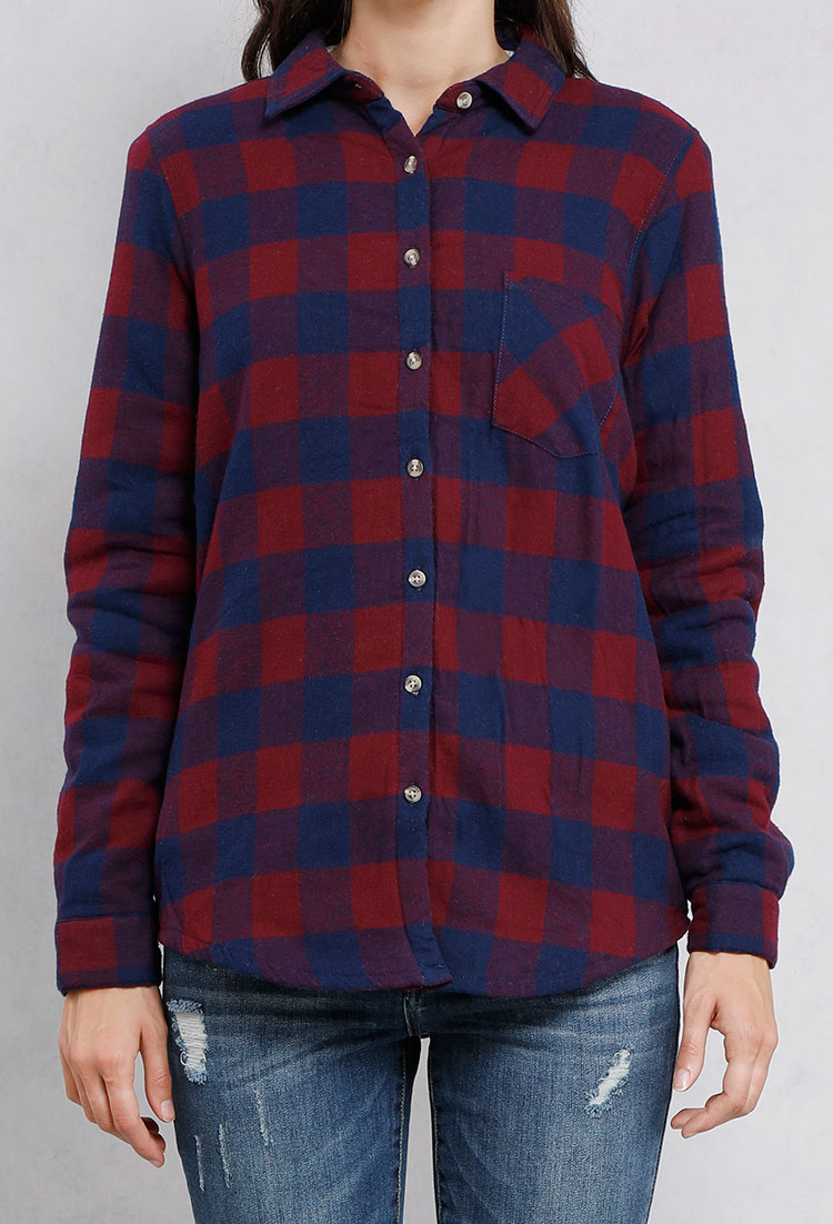 Fully-Lined Faux Sherpa Plaid Flannel