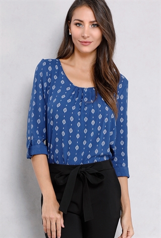 Ornate Print Roll-Up Sleeve Top