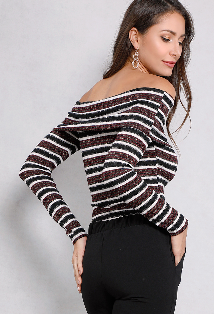 Metallic Striped Off-The-Shoulder Top