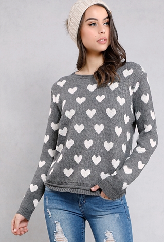 Heart Printed Knit Sweater