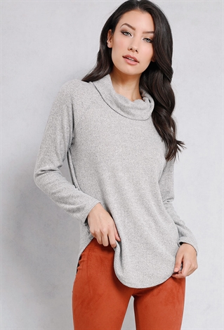 Cowl Neck Ribbed Pullover