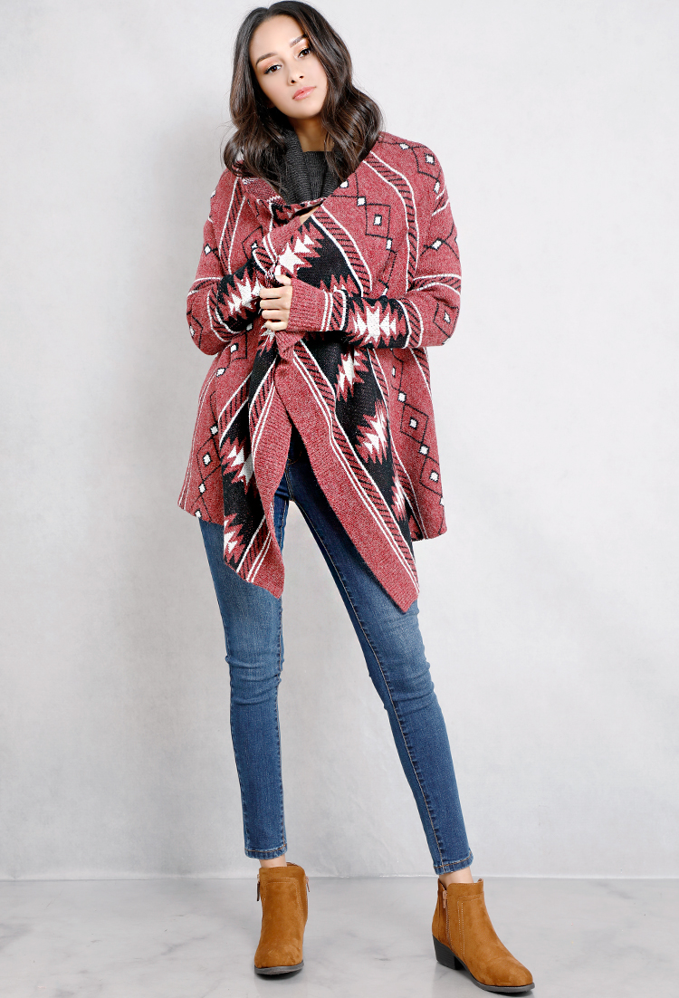 Abstract Open-Front Cardigan