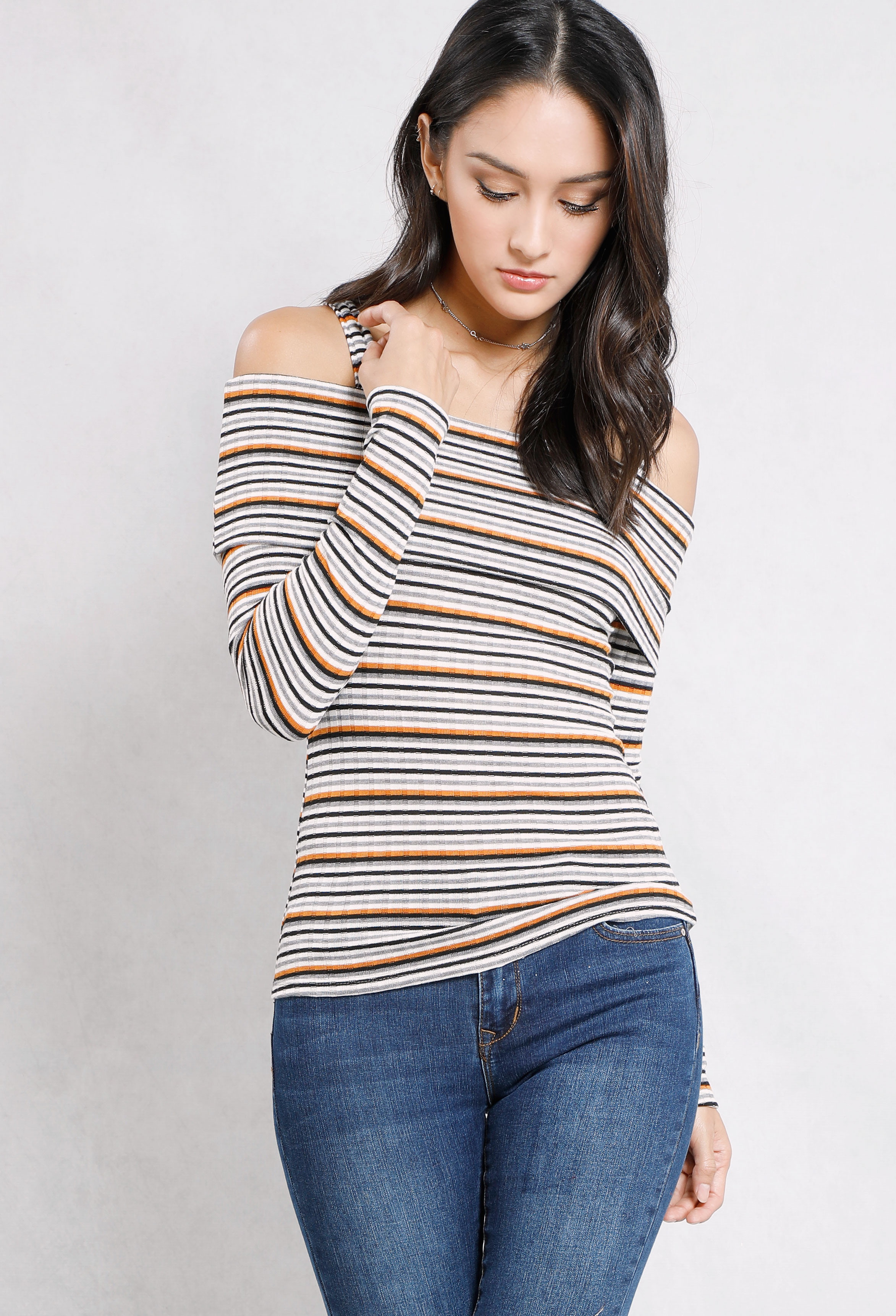 Off-The-Shoulder Thin Striped Top