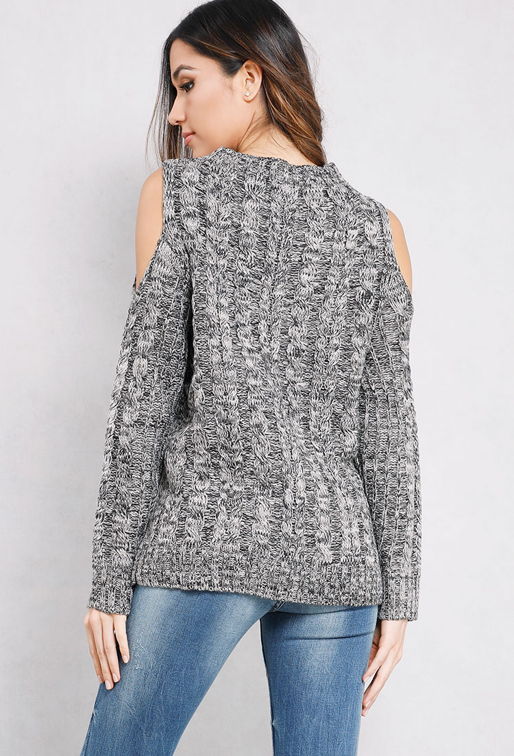 Open-Shoulder Cable Knit Sweater