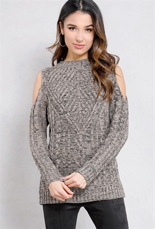 Open-Shoulder Cable Knit Sweater