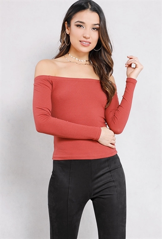Ribbed Off-The-Shoulder Knit Top