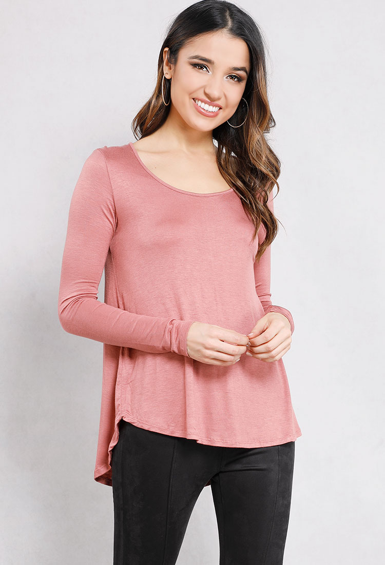 Lace-Up Back Boat Neck Top