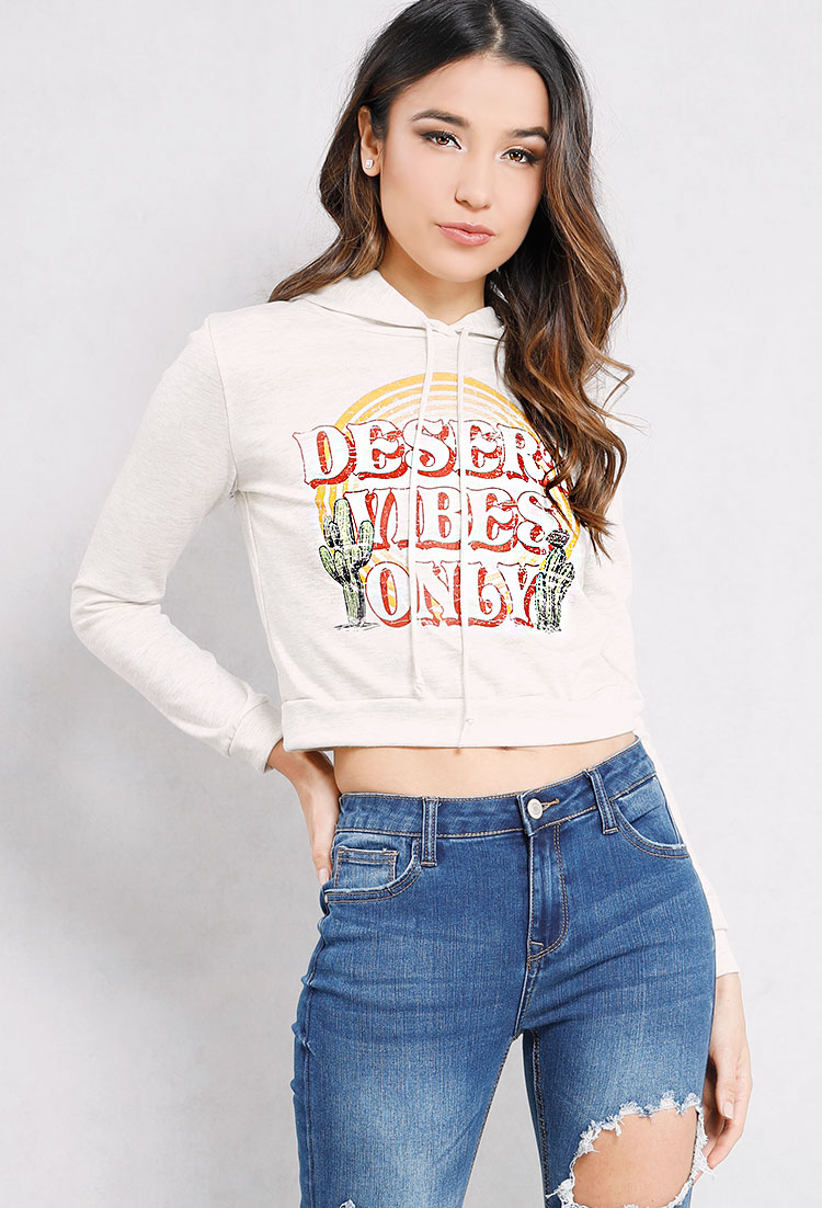 DESERT VIBES ONLY Graphic Cropped Hoodie