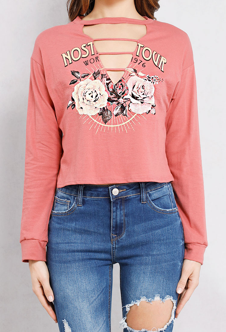 Caged Roses Graphic Cropped Top