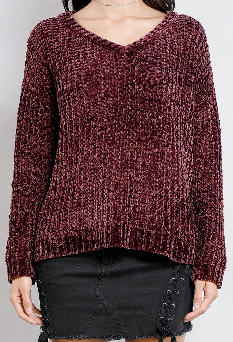 Chenille V-Neck Knit Sweater