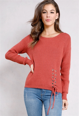 Lace-Up Knit Sweater