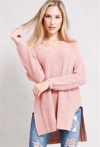 Ribbed V-Neck Sweater 