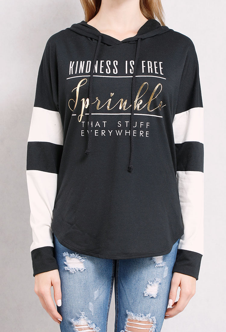 Kindness Is Free Sprinkle Graphic Striped Sleeve Hoodie
