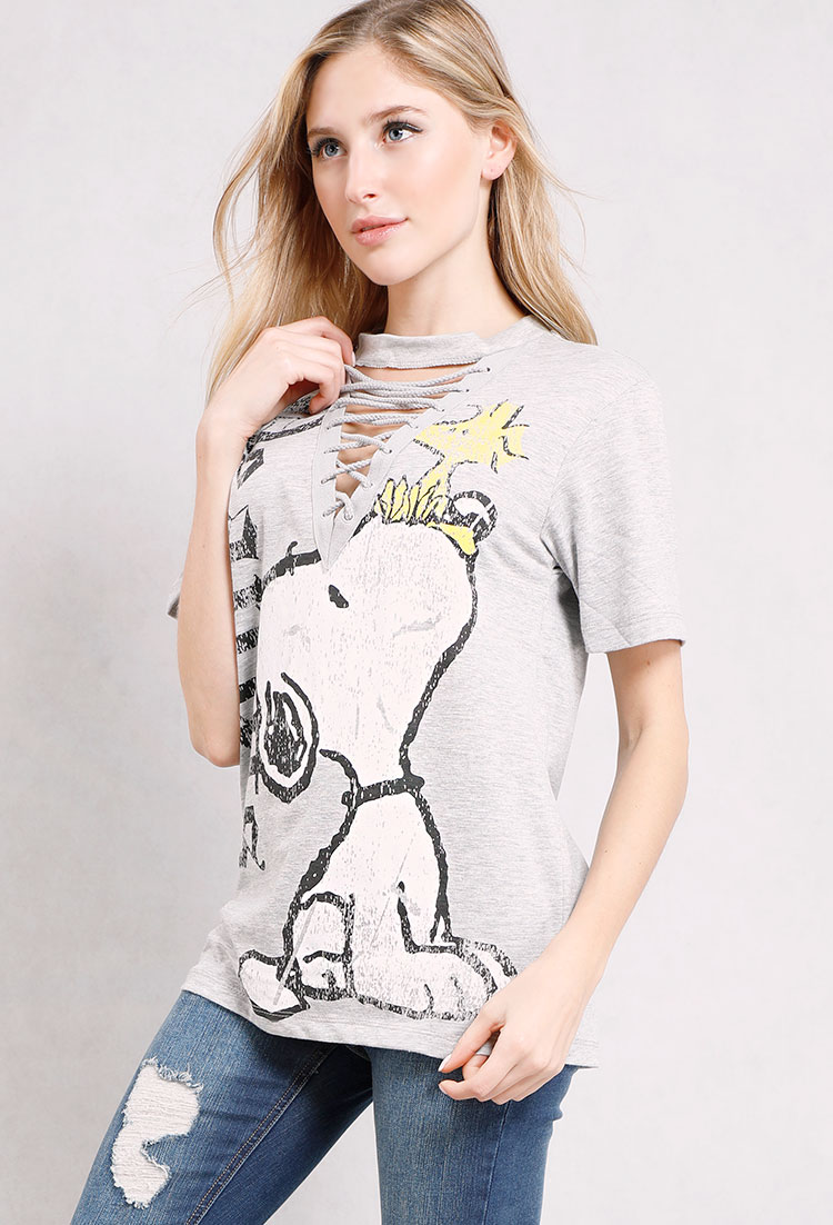 Snoopy Lace-Up Choker Graphic Top