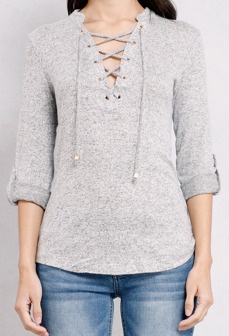 Marled Lace-Up Top 