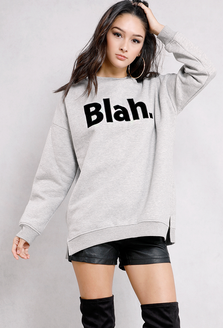 Blah Embroidered Graphic Sweatshirt