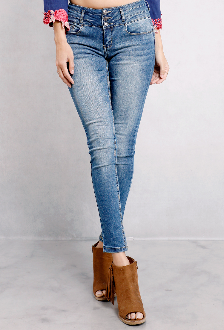 Button-Fly Skinny Jeans