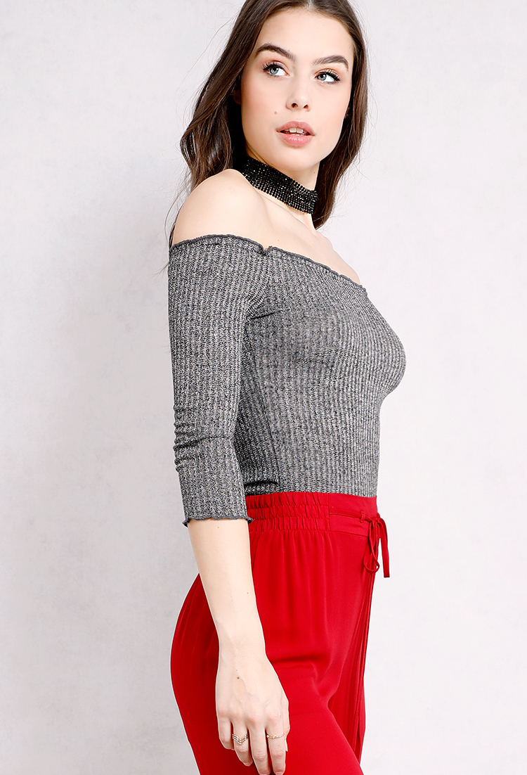 Metallic Off-The-Shoulder Ribbed Top
