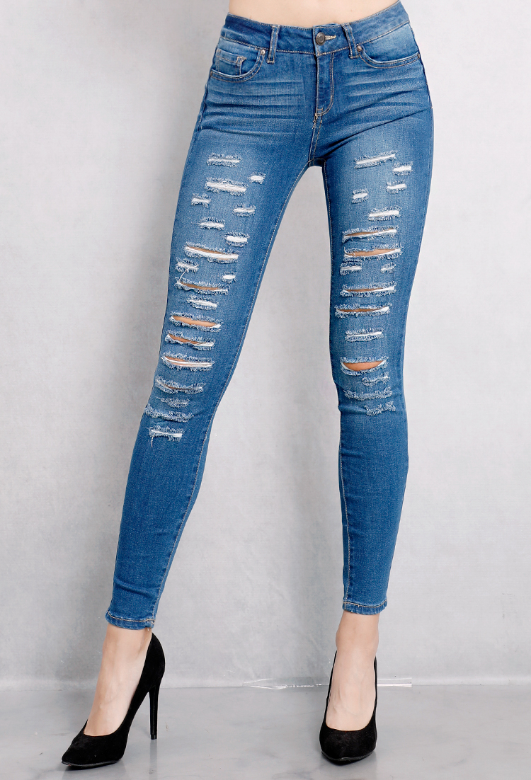 Distressed High-Rise Skinny Jeans