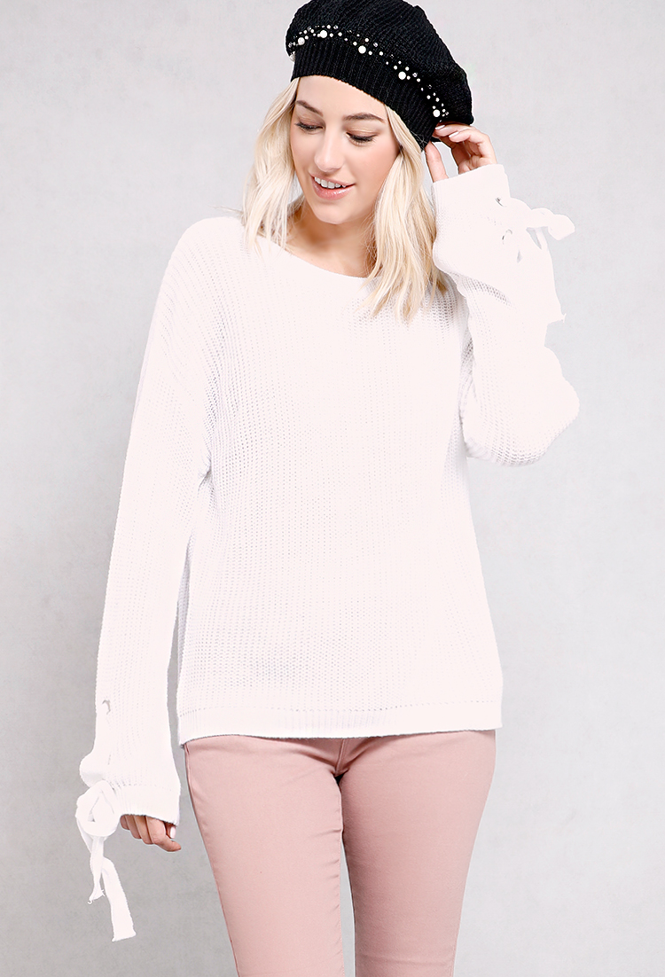 Lace-Up Sleeve Knit Sweater